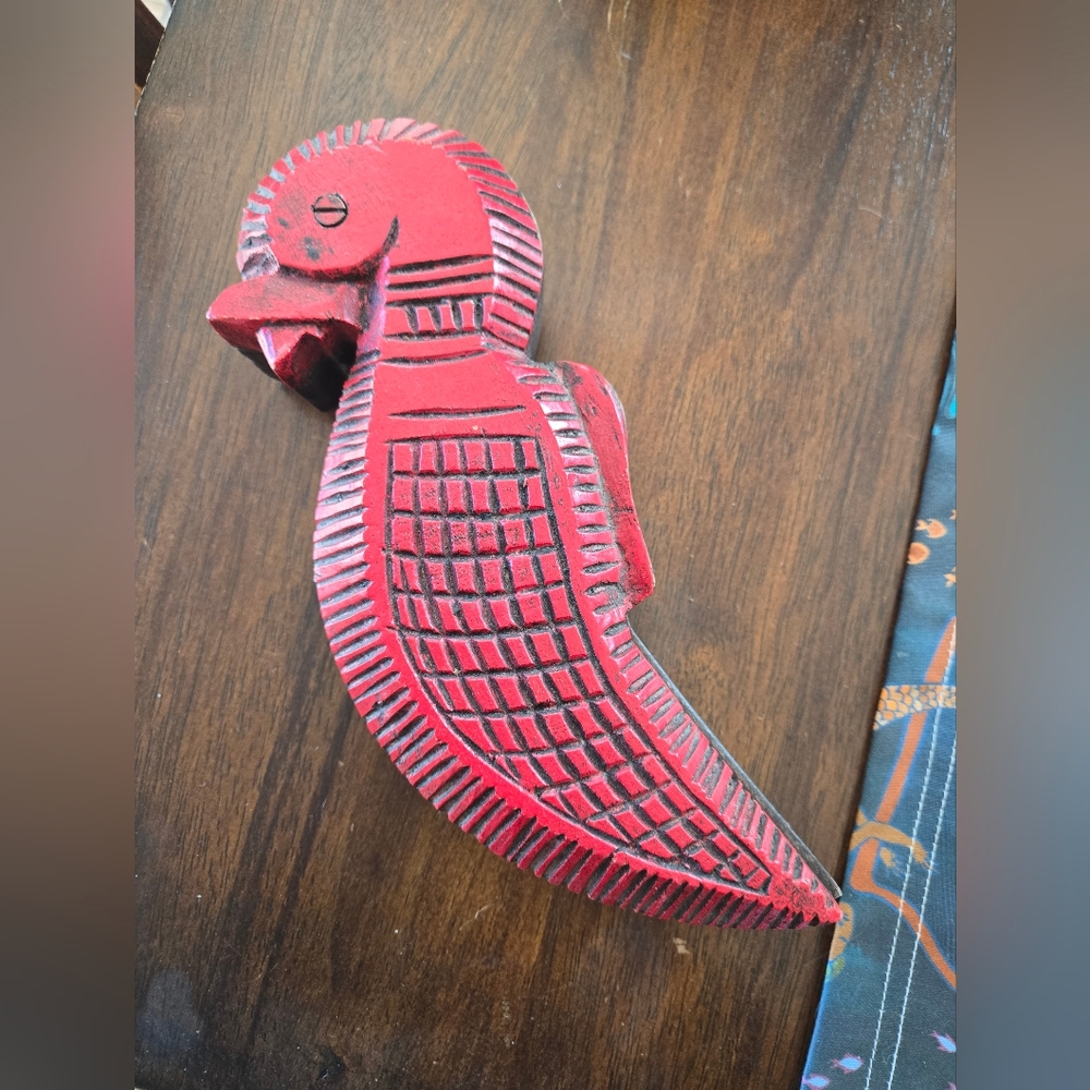 Hand-Carved Red Wooden Parrot Figurine
